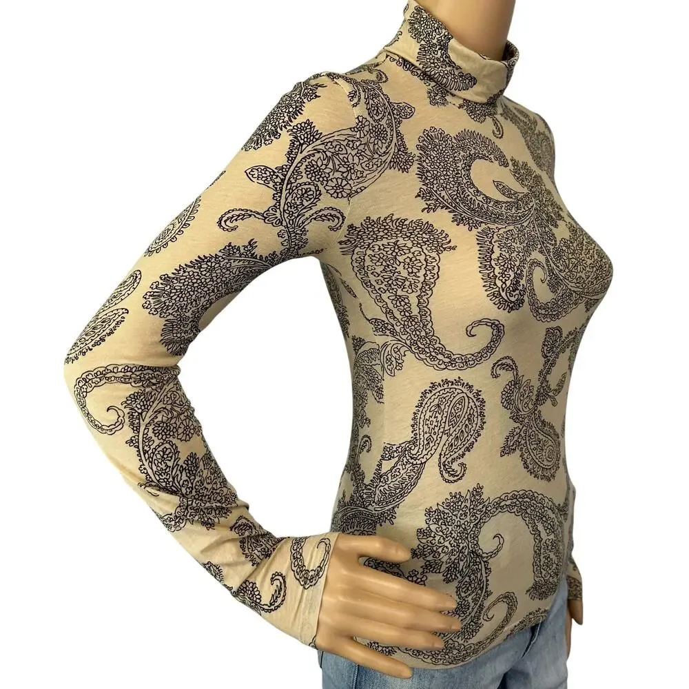 J. Crew Feather Jersey Turtleneck Top in Paisley Candlelight CP723 Size XXS